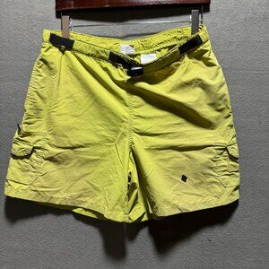 VINTAGE Columbia Shorts Women Lime Green Lined Belted Cargo 100% Nylon Hiking 6"